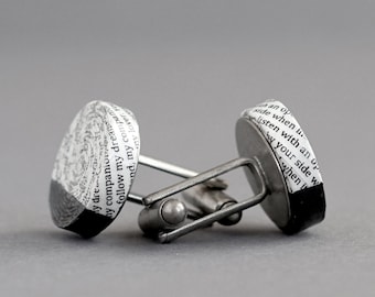 First Anniversary Gift For Him, Unique Cufflinks Handmade From Paper Personalised With Your Wedding Vows, Song Lyrics or Love Letter