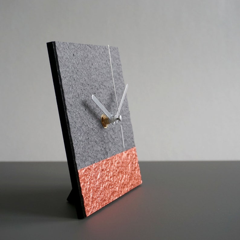 Minimalist Copper Mantel Clock, Modern Square Table Clock, 1st Wedding