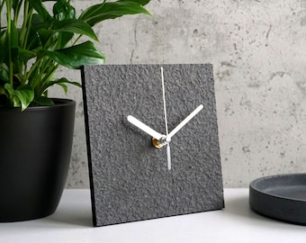 Black square table clock for minimalist office, Modern mantel clock, Sustainable home decoration for eco house, Loft apartment art