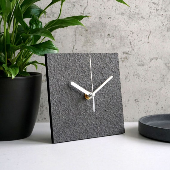 Black square table clock for minimalist office, Modern mantel clock, Sustainable home decoration for eco house, Loft apartment art