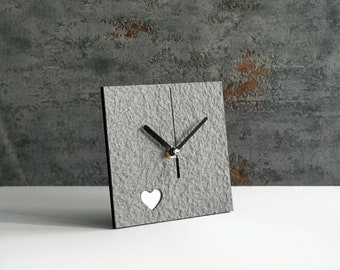 Paper anniversary clock, 1st year of marriage gift for her or him, One year anniversary gift for wife, Grey recycled paper table clock