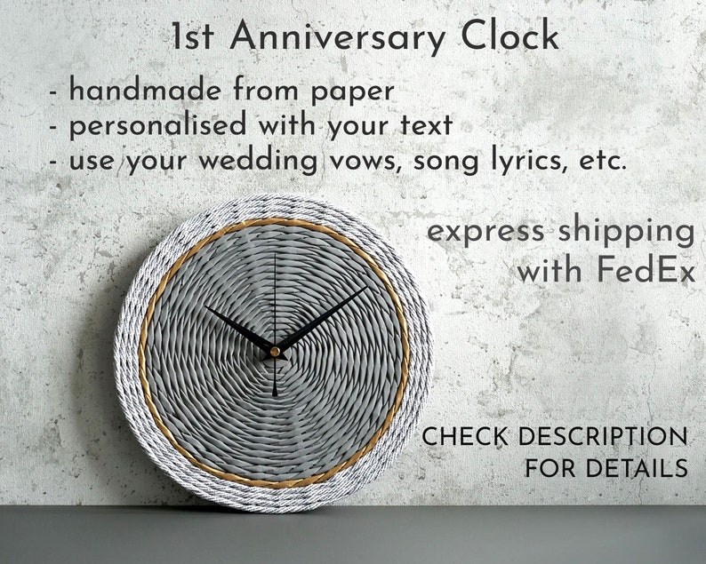 Paper Anniversary Clock, 1st Wedding Anniversary Gift for Couple