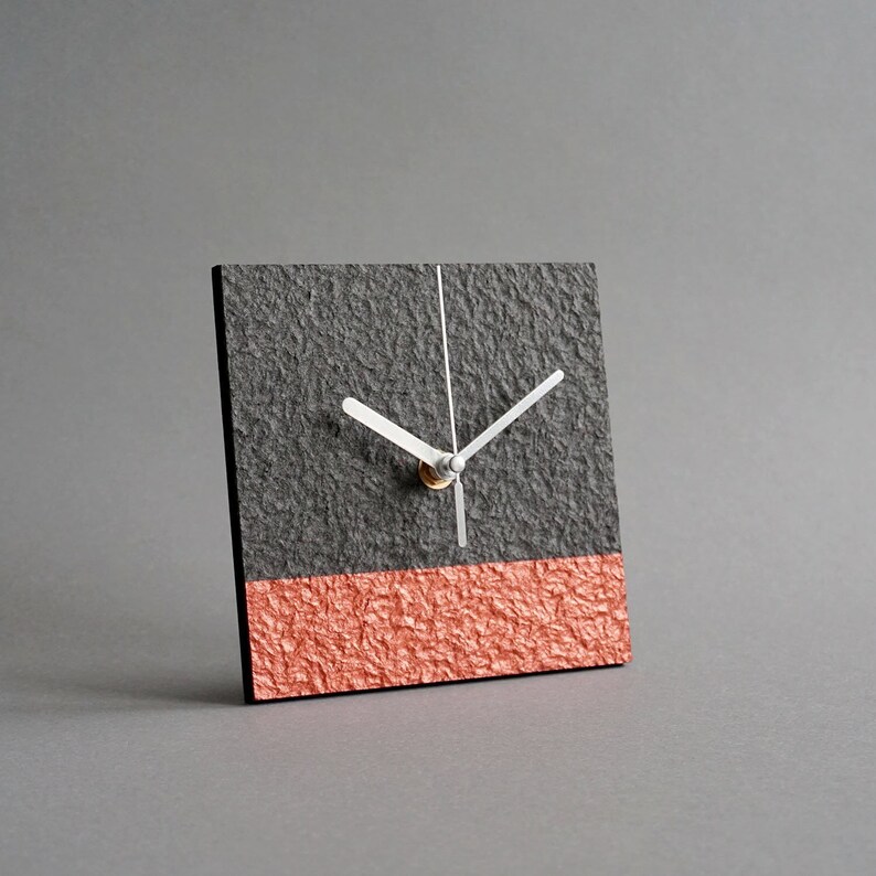 Minimalist Copper Mantel Clock, Modern Square Table Clock, 1st Wedding