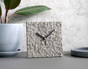 Recycled paper mantel clock for modern home, Industrial stone like table clock handamde from waste paper, Eco-friendly 1st anniversary gift
