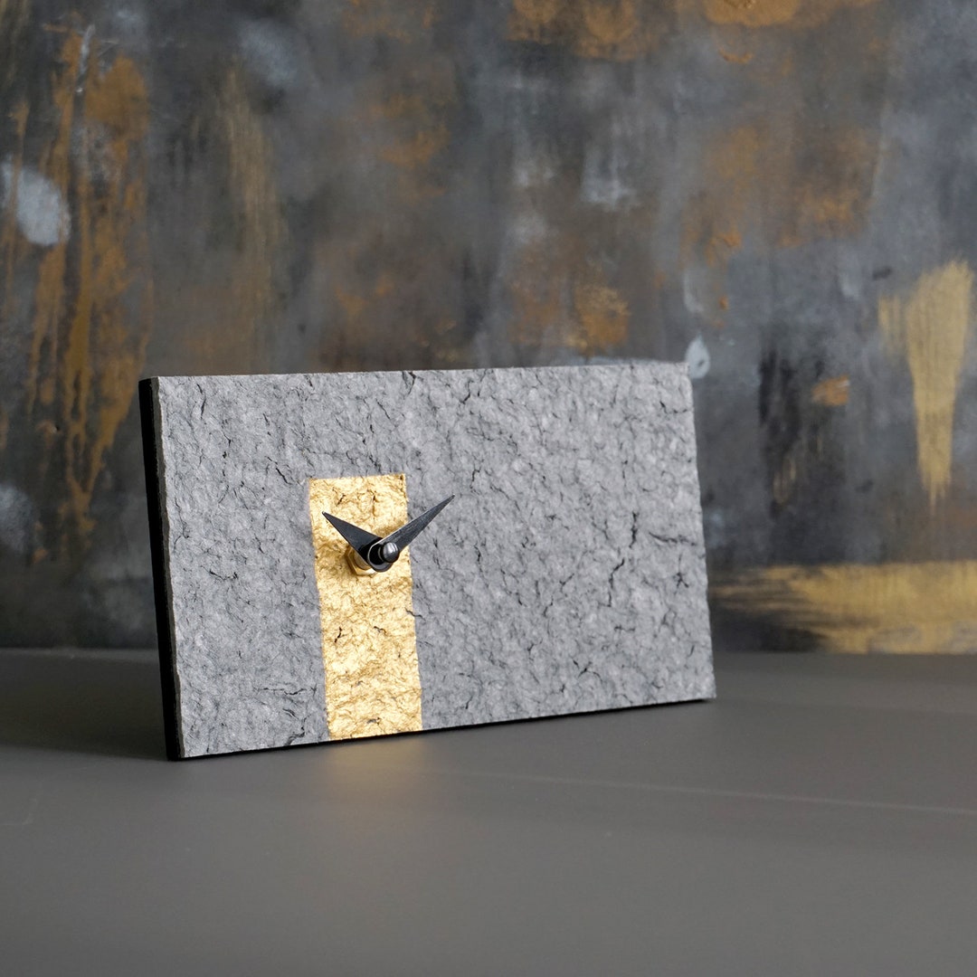 Minimalist Gold Mantel Clock Modern Recycled Paper Table Etsy