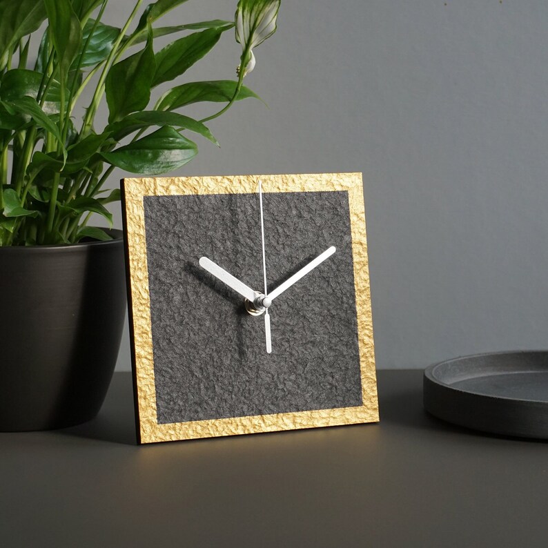 Luxury black and gold mantel clock, Modern free standing table decoration, Traditional recycled paper 1st anniversary gift for couple image 8