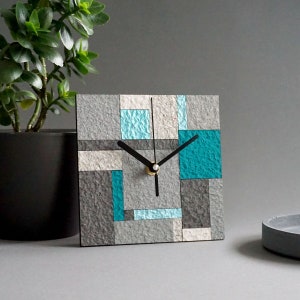 Modern eco friendly desk clock made from recycled paper, Contemporary geometric grey table clock for sustainable home, 1st anniversary gift