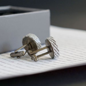 First Anniversary Gift For Him, Unique Cufflinks Handmade From Paper Personalised With Your Wedding Vows, Song Lyrics or Love Letter image 9