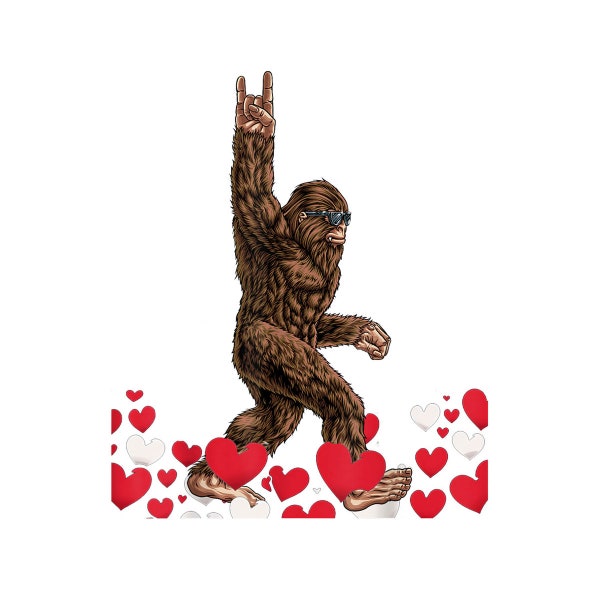 Bigfoot Valentines Day Shirt - Funny Hearts Sasquatch Love digital png