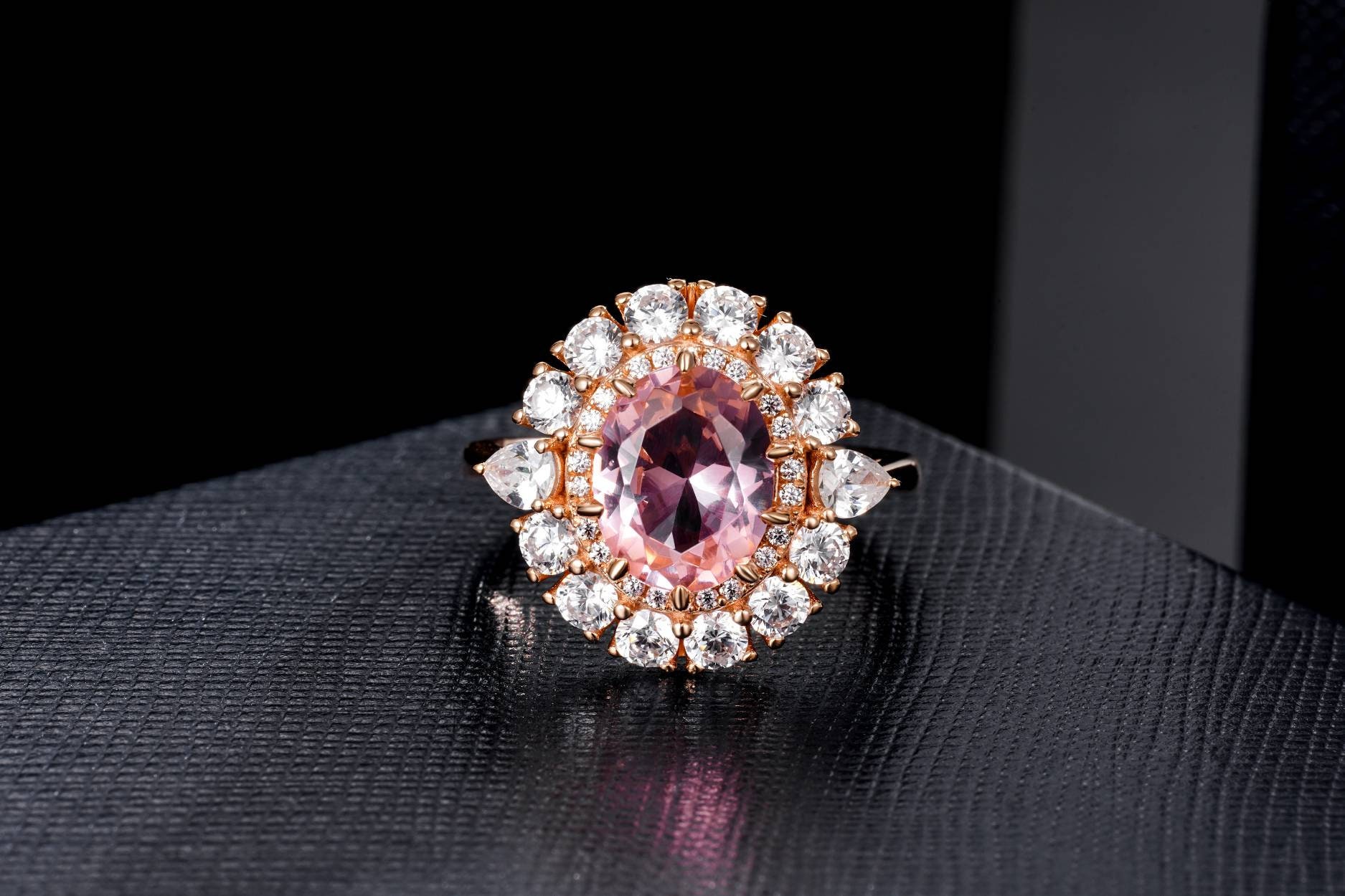 Art Deco Oval Morganite Engagement Ring, Princess Eugenie Engagement Ring,  Blush Peachy Pink stone ring, Padparadscha Sapphire Color Gem