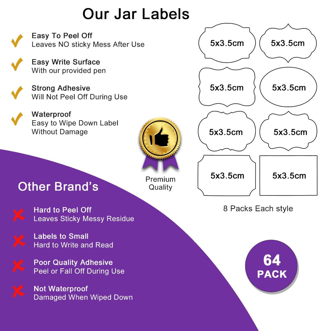 64 PCS Jar Labels Waterproof Reusable Chalkboard Stickers Etsy