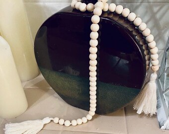 Wood Beaded Tassel Garland: Boho Farmhouse Vase Decor
