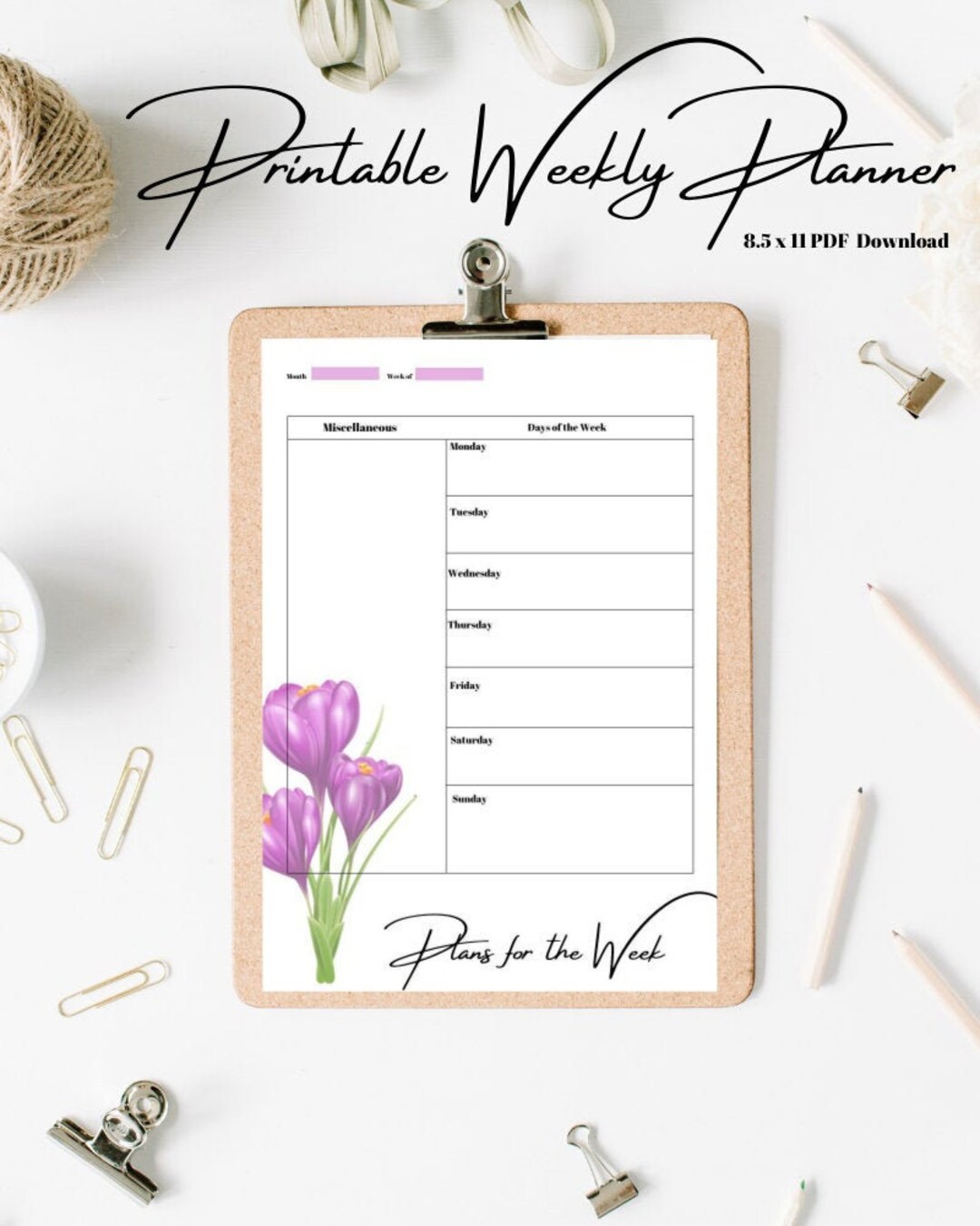 Printable Weekly Planner, Weekly Agenda, Printable Inserts, Day Planner ...
