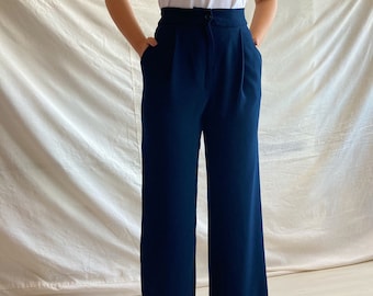 Navy Blue Palazzo Pants SHIV/ Wide Leg Trousers/ High Waisted Pants/ Pants with Pockets