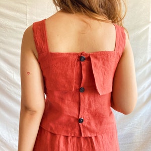 Linen Two Piece Rust Dress CLEO/ Natural Linen Dress / Linen Crop Top with Back Buttons