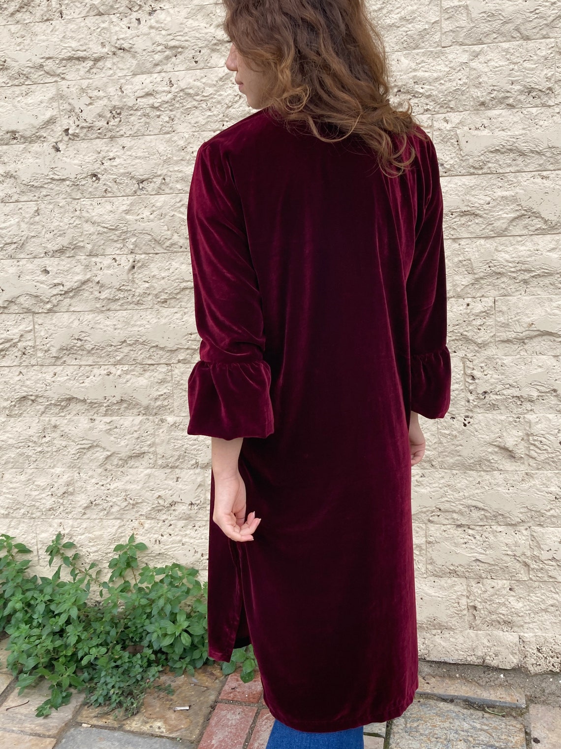 Burgundy Velvet Kimono Robe/ Long Bishop Sleeve Kimono - Etsy UK