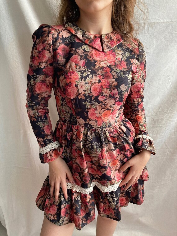velvet floral mini dress Motel Selvia Velvet Floral Flocked Check Mesh Mini Dress