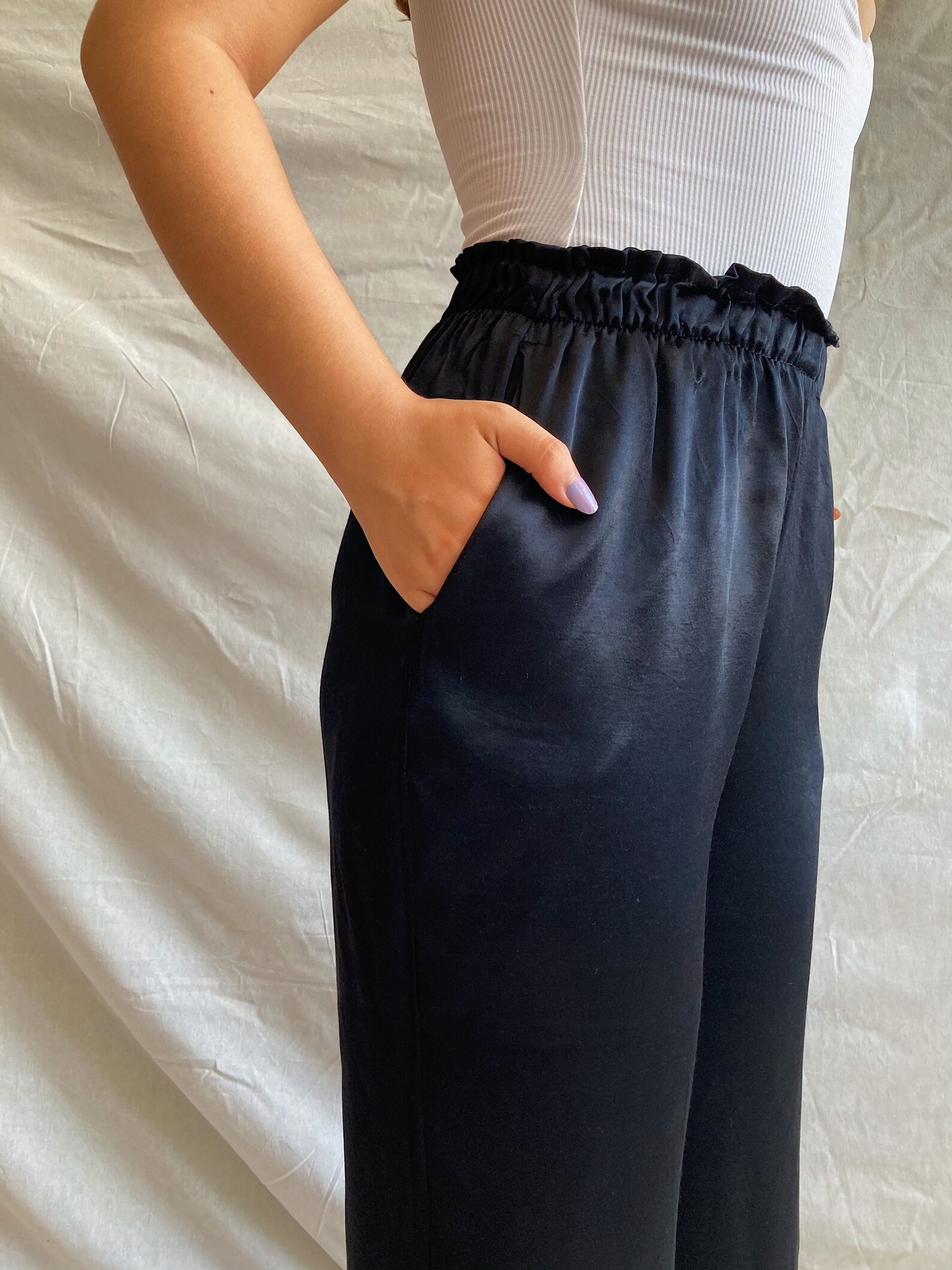 Washed Poly Silk Pocket Pants main image 1
