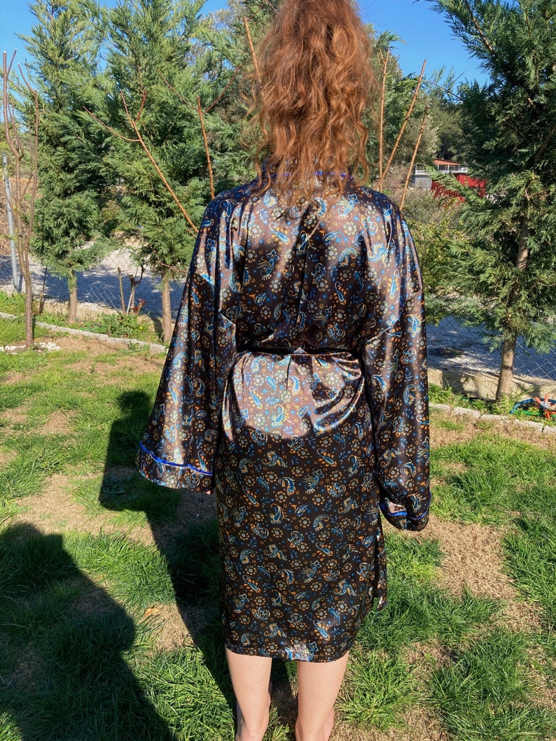 Silk Floral Kimono Robe THAI Women Long Kimono Robe Ladies Etsy