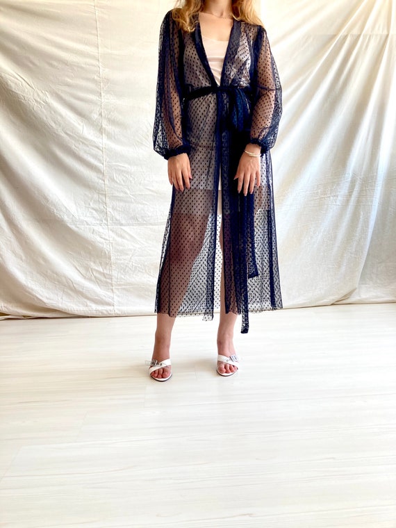Sheer Black Polka Dot Lace Robe Sheer Black Polka Dot Lace Robe