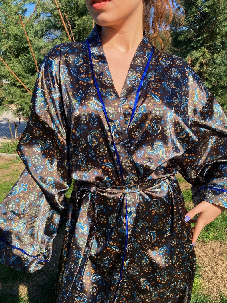 Silk Floral Kimono Robe THAI Women Long Kimono Robe Ladies Etsy