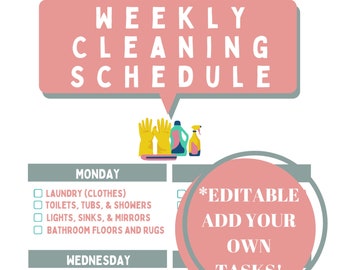 Editable Cleaning Schedule | Printable | Weekly, Monthly Cleaning Checklist Planner, House Chore List | Digital PDF, Busy Moms Planner