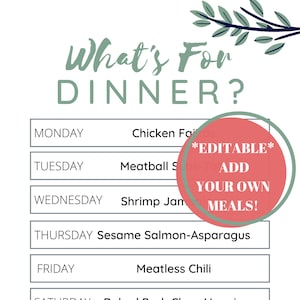 EDITABLE Meal Planner, Meal Plan Template, Recipe Template, Meal Planner Printable, Weekly Schedule, PDF File