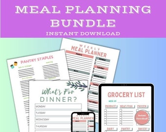 Weekly Meal Planner Printable, GoodNotes, Pantry Checklist, Grocery List PDF, Instant Download, Home Organization Bundle, Busy Moms