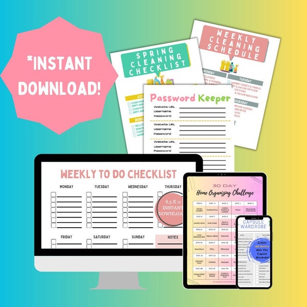 Home Organizing, Declutter Checklist Planner, Weekly Spring Cleaning Schedule, GoodNotes, To-Do List, Password Saver, Capsule Wardrobe, Busy