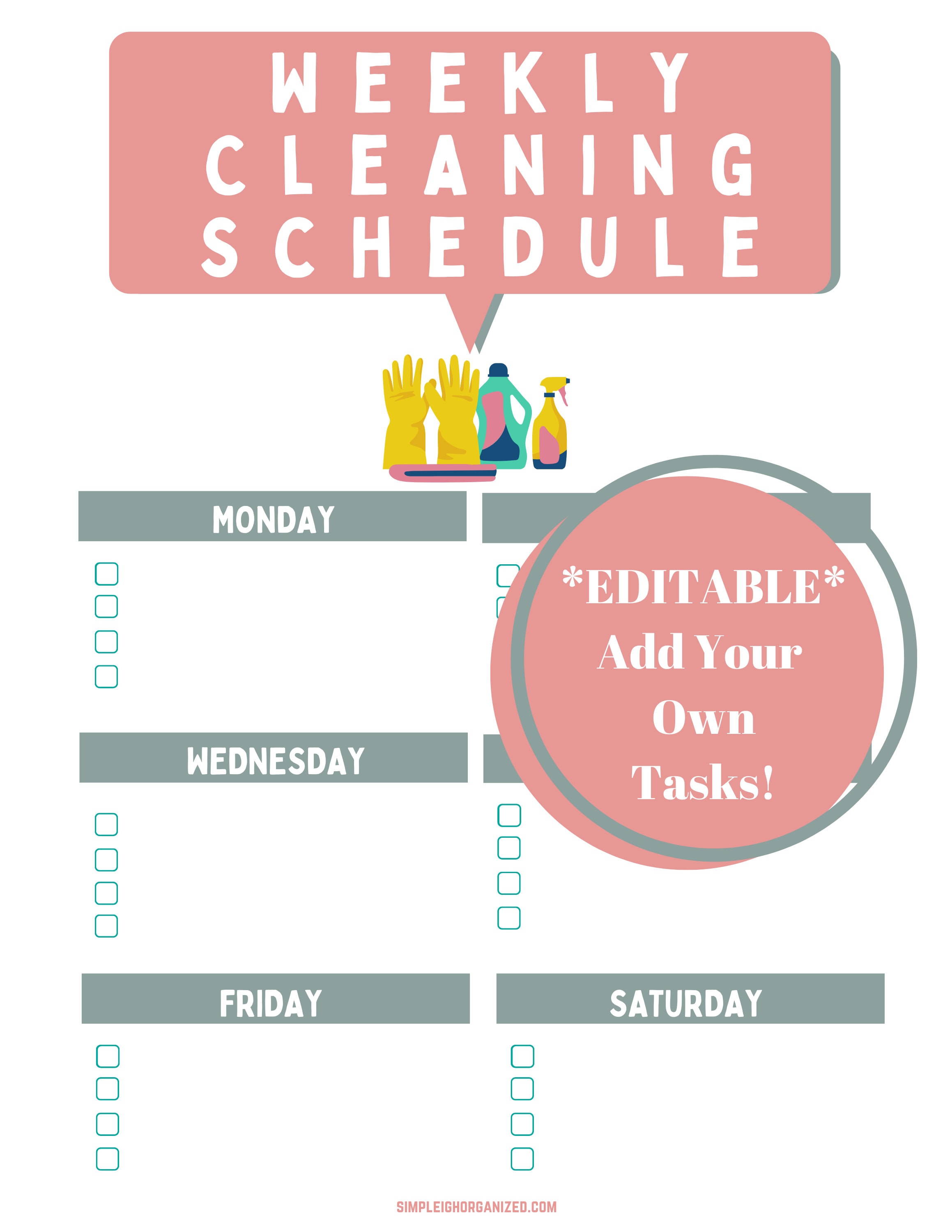 Editable Cleaning Schedule | Printable | Weekly, Monthly Cleaning ...