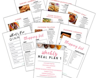 Meal Planner, Meal Plan Template, Recipe Template, Meal Planner Printable, Weekly Schedule, PDF File