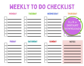 Weekly To-Do List Checklist, To Do List Notepad Notebook, To Do List Template, To Do Planner, ToDo List Printable, Chore Chart, Busy Moms