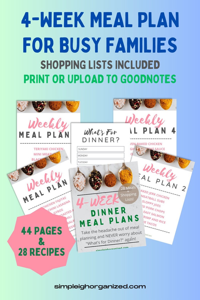 Recipe Binder Kit, Weekly Meal Planner Printable, Recipe Card, Busy Moms, Meal Plan, GoodNotes Planner, 28 Family Dinner Meals, 44 Pages image 2
