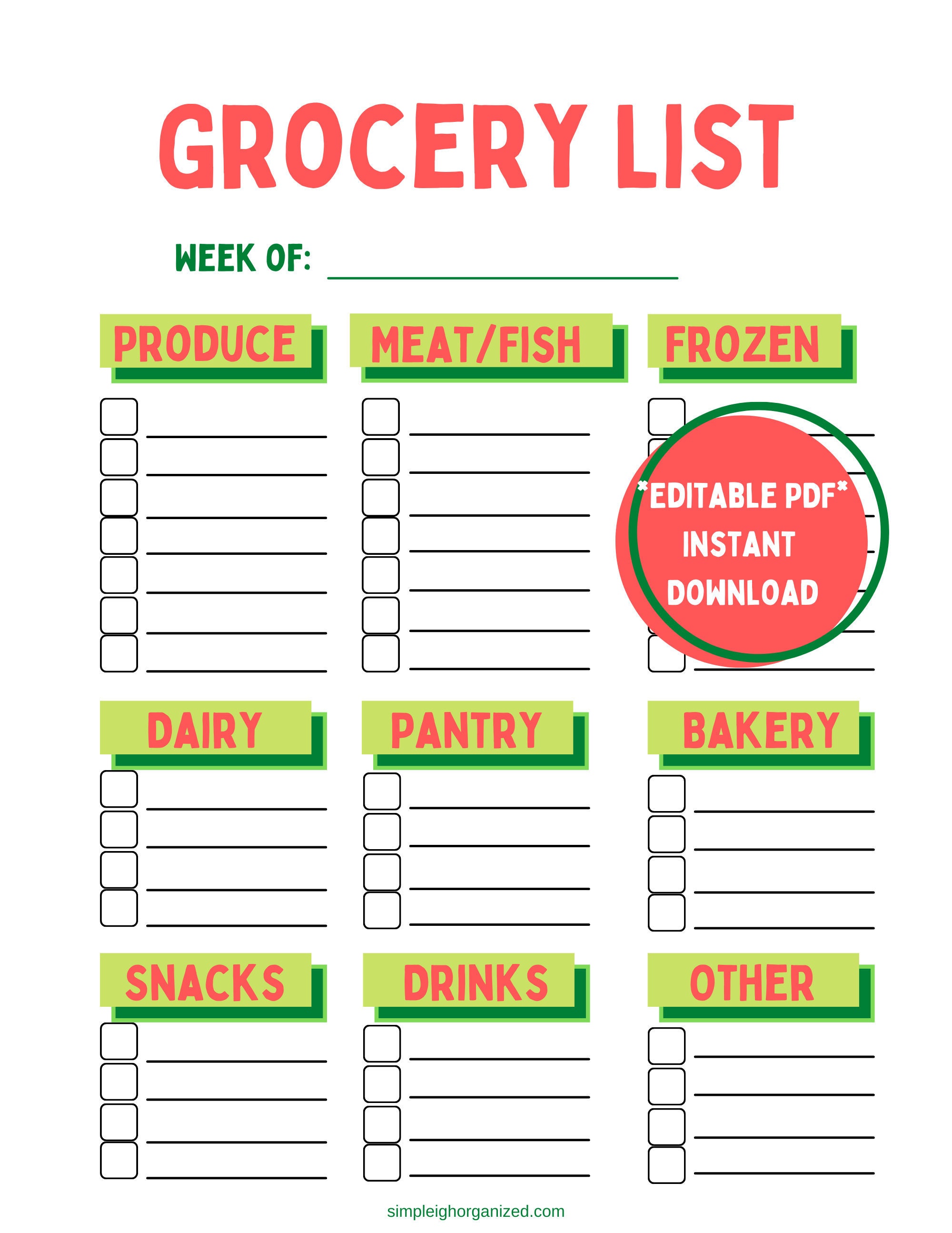 Grocery List Planner Printable Shopping List Menu Planner Etsy