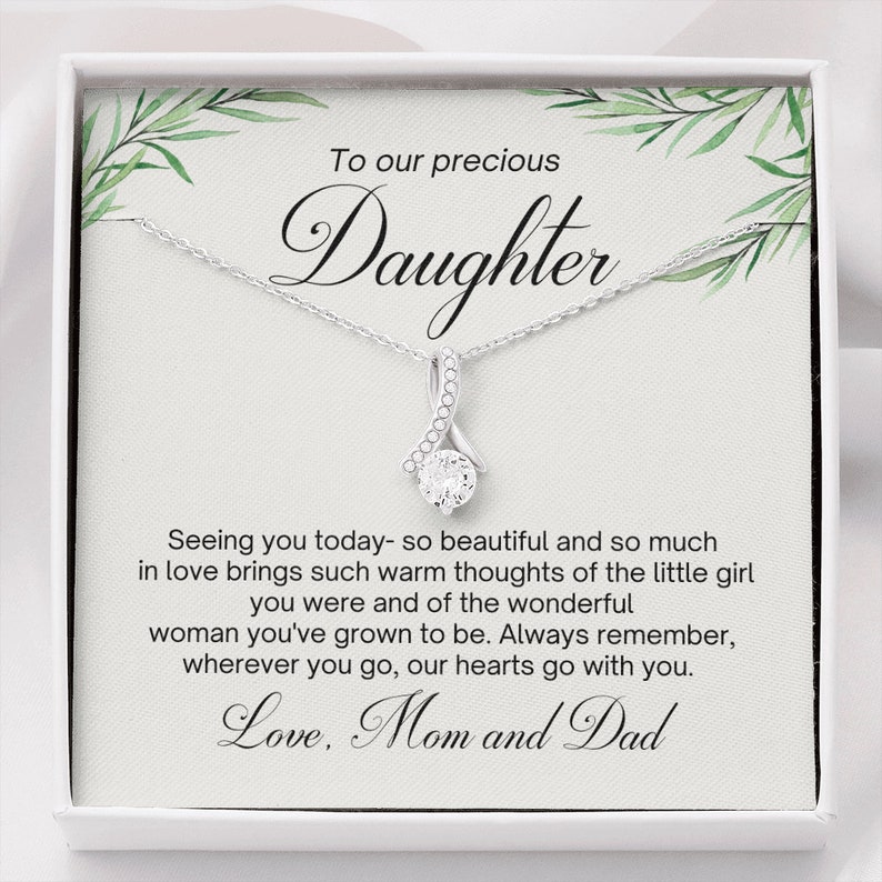 Sentimental Wedding Gift from Parents, Gift for Daughter on Wedding Day, Wedding Gift from Parents to Daughter, Gift for Bride from Parents Alluring Beauty Necklace w/ POD MC