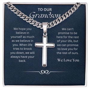 Christmas gift To Our Grandson, Engraved Cross necklace, Grandson Graduation Gift, Grandson's 18th Birthday, Grandson's 21st Birthday