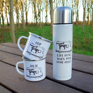 Motorhome Mug and Flask Set, Campervan Gift, Flask, Caravan Gift, Personalised Camping Mugs, The Campervan Lover, The Traveller