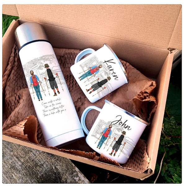 Personalised Hikers Flask, Walkers Mug and Flask Set, Walkers Mugs, Husband Anniversary, Hiking gift, Walkers Thermal Cup, The Hiker