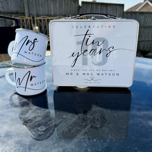 10 year Anniversary Tin Cup and Tin Set, Anniversary Gift, Ten Year Anniversary, Gift for Wife, Husband, Mr and Mrs Gift, Tin Anniversary image 9