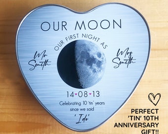 10 Year Anniversary Tin, Our Moon, Moon Phase, Anniversary for Wife, Gift for Husband, Tin Years, Wedding Moon, Wedding Anniversary