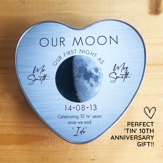 10 Year Anniversary Tin, Our Moon, Moon Phase, Anniversary for Wife, Gift for Husband, Tin Years, Wedding Moon, Wedding Anniversary