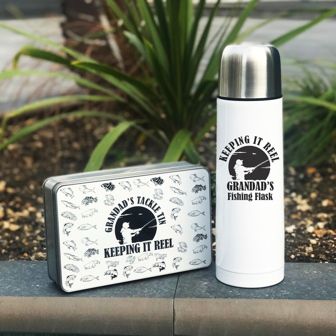 Tackle Tin and Fishing Flask, Grandad Fishing Gift, Dad Fishing Gift ...