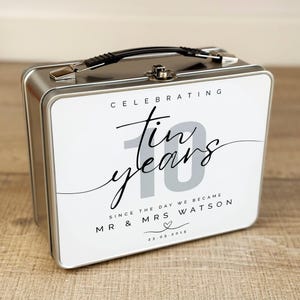 10 year Anniversary Tin Cup and Tin Set, Anniversary Gift, Ten Year Anniversary, Gift for Wife, Husband, Mr and Mrs Gift, Tin Anniversary image 7