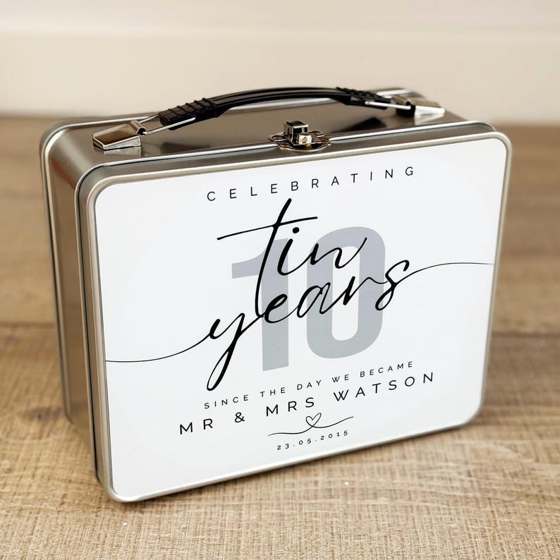10 year Anniversary Tin Cup and Tin Set, Anniversary Gift, Ten Year Anniversary, Gift for Wife, Husband, Mr and Mrs Gift, Tin Anniversary image 7