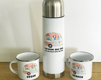 Caravan Flask and Mug Set, Motorhome Gift, Flask, Caravan Gift, Personalised