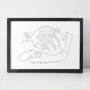 First Fathers Day Gift, Personalised Hand Drawn Daddy and Child, Minimalist Line Art Print, New Dad Gift, Father's Day Gift, Newborn Gift