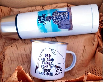 Fishing Flask and Mug Set, Fishing Gift, Flask, Dad Birthday, Personalised, Fishing Gift For Him, Fishing Gift, Fisherman Dad, The Fisherman