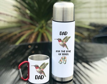 Bird Watcher Mug and Flask, Twitcher Gift, Twitcher Flask, Birdwatching Flask, Father's Day Birdwatcher, Humming Bird Flask, Bird Lover Dad
