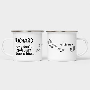 Hikers Cup and Flask Set, Personalised Walkers Flask, Personalised Walkers Cups, Hikers Gift, Valentine for him, Customised Enamel Cups