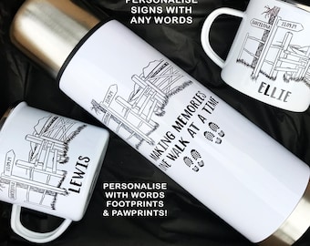 Walkers Mug and Flask Set, Personalised Hikers Flask, Custom Flask, Walkers Mugs, Husband Anniversary, Lake District Gift, The Walker